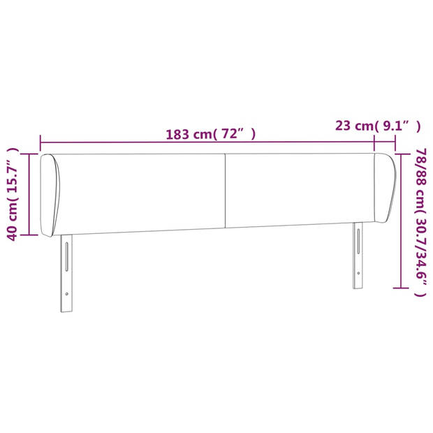 The Living Store Hoofdbord - Hoofdbord - 183x23x78/88 cm - Donkergrijs - Fluwelen stof