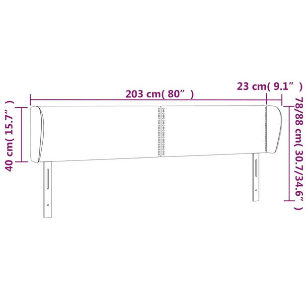 vidaXL Hoofdbord met randen 203x23x78/88 cm fluweel donkergrijs