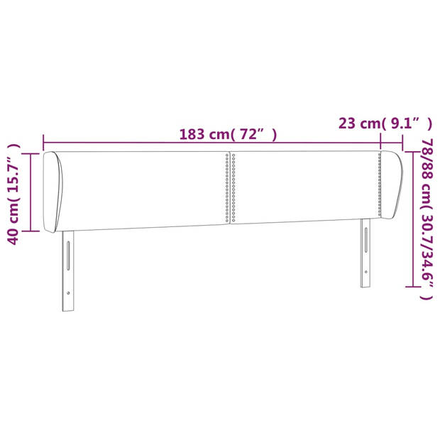 vidaXL Hoofdbord met randen 183x23x78/88 cm stof crèmekleurig