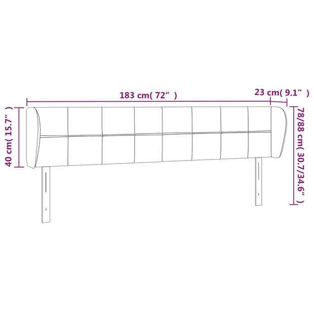 vidaXL Hoofdbord met randen 183x23x78/88 cm fluweel lichtgrijs