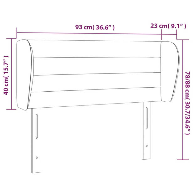 vidaXL Hoofdbord met randen 93x23x78/88 cm stof crèmekleurig