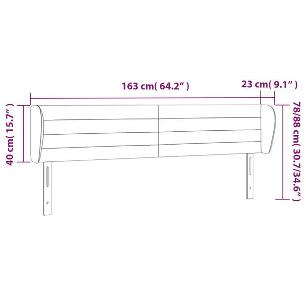 vidaXL Hoofdbord met randen 163x23x78/88 cm stof zwart