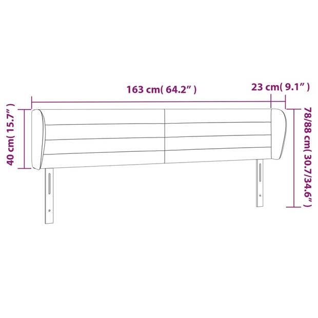 vidaXL Hoofdbord met randen 163x23x78/88 cm fluweel donkergrijs