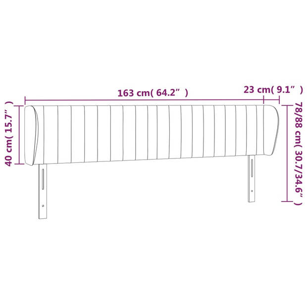 vidaXL Hoofdbord met randen 163x23x78/88 cm stof donkergrijs