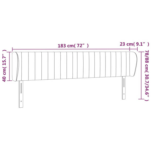 vidaXL Hoofdbord met randen 183x23x78/88 cm fluweel donkergrijs