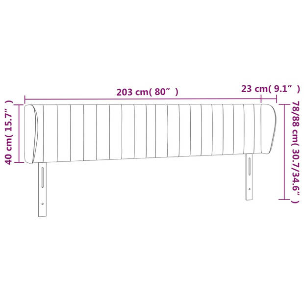 vidaXL Hoofdbord met randen 203x23x78/88 cm stof donkerbruin