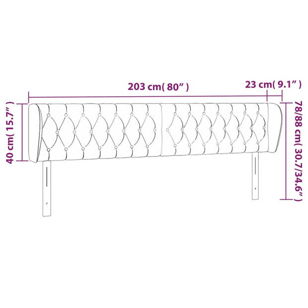 vidaXL Hoofdbord met randen 203x23x78/88 cm stof lichtgrijs