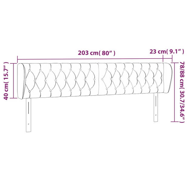 vidaXL Hoofdbord met randen 203x23x78/88 cm stof donkerbruin