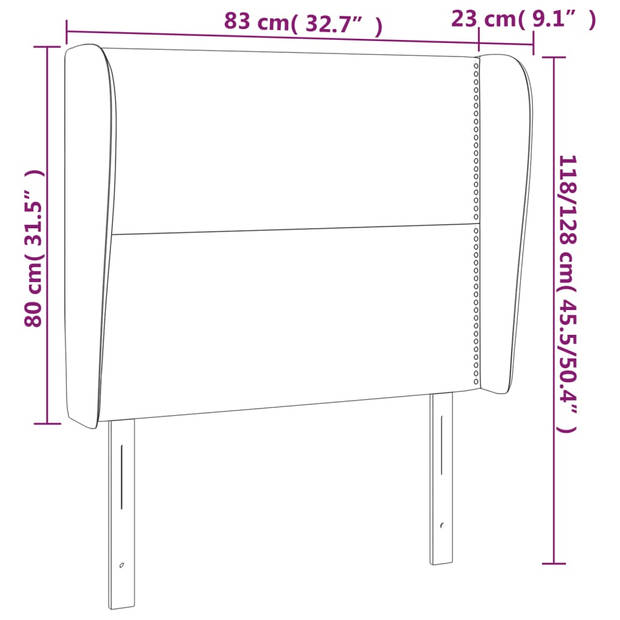 vidaXL Hoofdbord met randen 83x23x118/128 cm stof donkergrijs