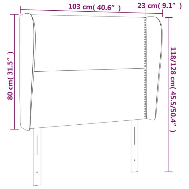 vidaXL Hoofdbord met randen 103x23x118/128 cm stof zwart