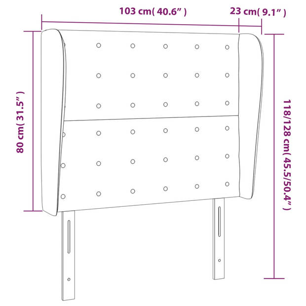 vidaXL Hoofdbord met randen 103x23x118/128 cm fluweel roze