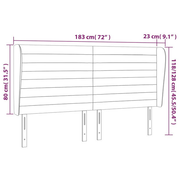 vidaXL Hoofdbord met randen 183x23x118/128 cm stof crèmekleurig