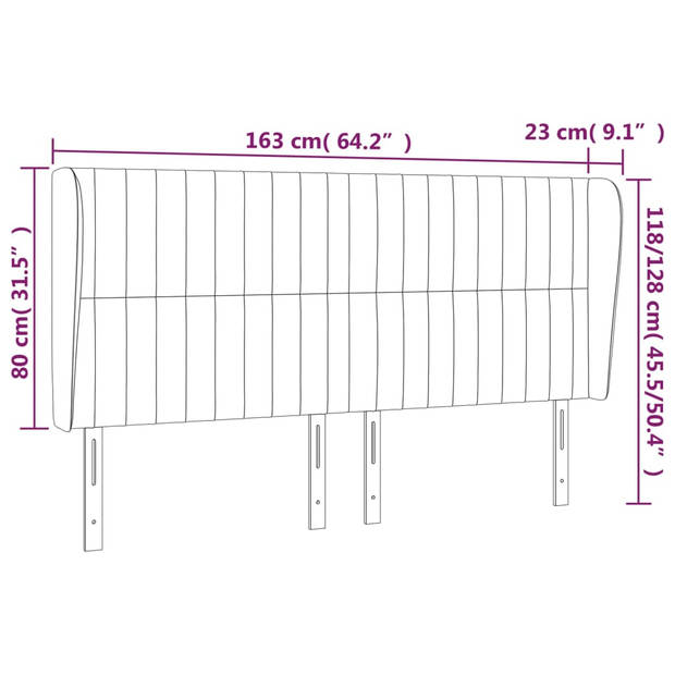 vidaXL Hoofdbord met randen 163x23x118/128 cm fluweel roze