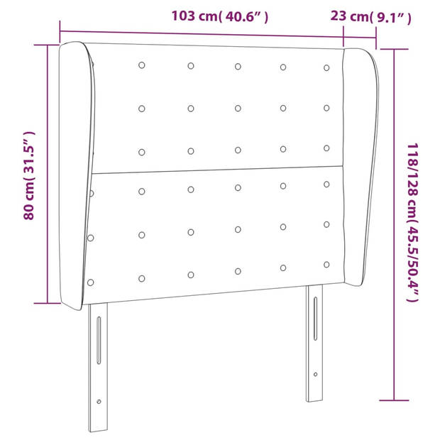 vidaXL Hoofdbord met randen 103x23x118/128 cm kunstleer zwart