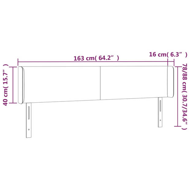 vidaXL Hoofdbord LED 163x16x78/88 cm kunstleer grijs