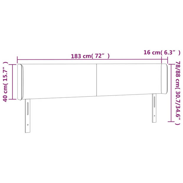 vidaXL Hoofdbord met randen 183x16x78/88 cm stof donkergrijs