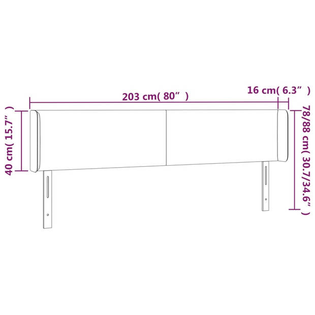 vidaXL Hoofdbord met randen 203x16x78/88 cm kunstleer wit