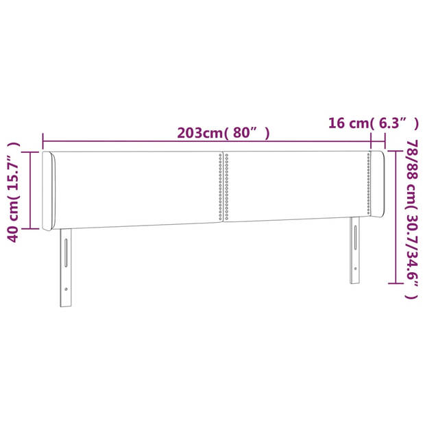 vidaXL Hoofdbord LED 203x16x78/88 cm fluweel donkergrijs