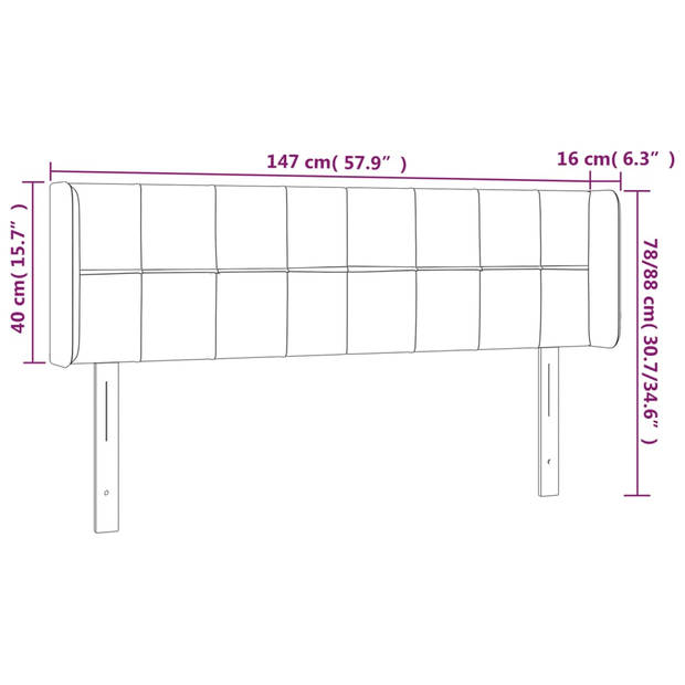 The Living Store Hoofdbord Zwart LED Verstelbaar 147 x 16 x 78/88 - Fluweelbekleding