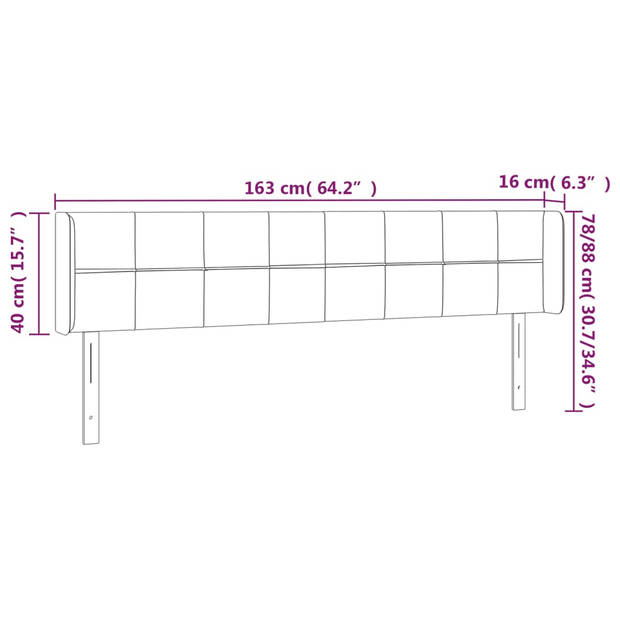 vidaXL Hoofdbord met randen 163x16x78/88 cm fluweel donkergrijs