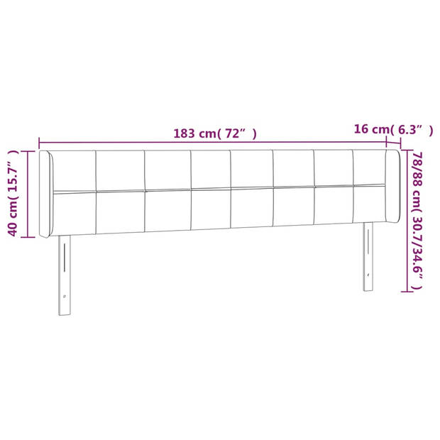 vidaXL Hoofdbord met randen 183x16x78/88 cm fluweel lichtgrijs