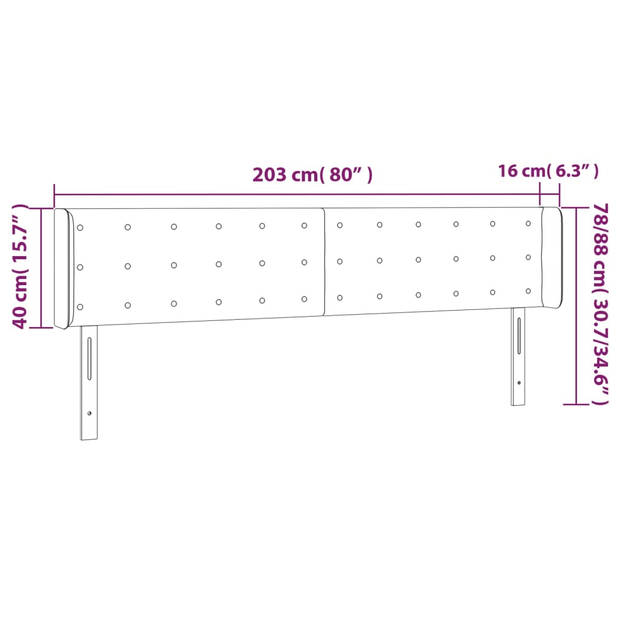 vidaXL Hoofdbord met randen 203x16x78/88 cm stof lichtgrijs