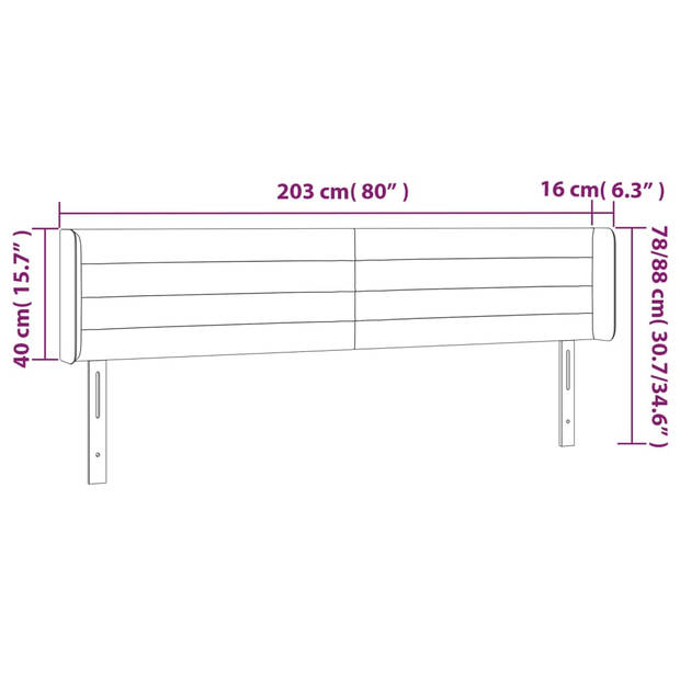 vidaXL Hoofdbord LED 203x16x78/88 cm stof lichtgrijs