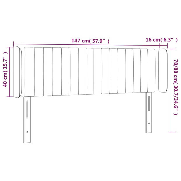 vidaXL Hoofdbord LED 147x16x78/88 cm stof donkergrijs