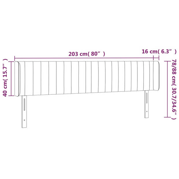 vidaXL Hoofdbord met randen 203x16x78/88 cm fluweel zwart