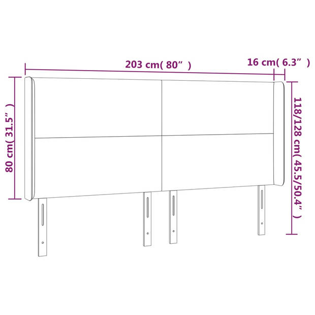 vidaXL Hoofdbord LED 203x16x118/128 cm fluweel roze