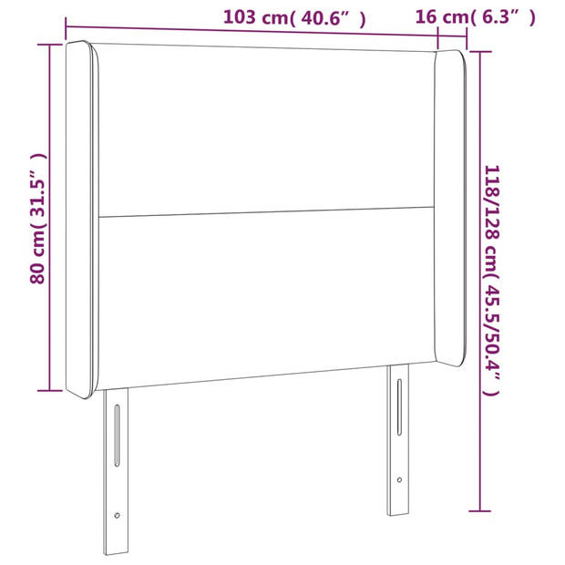 vidaXL Hoofdbord met randen 103x16x118/128 cm kunstleer zwart