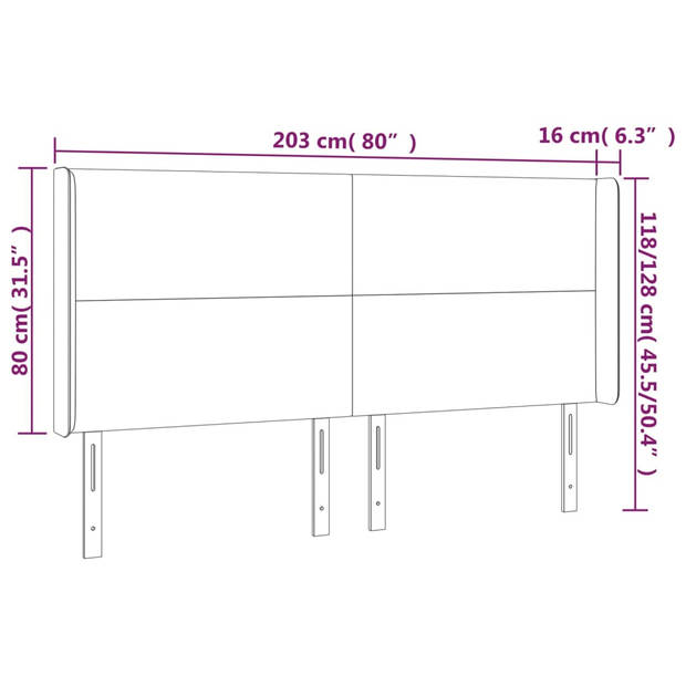 vidaXL Hoofdbord LED 203x16x118/128 cm fluweel donkerblauw