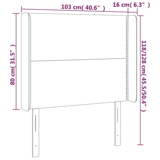 vidaXL Hoofdbord met randen 103x16x118/128 cm stof crèmekleurig