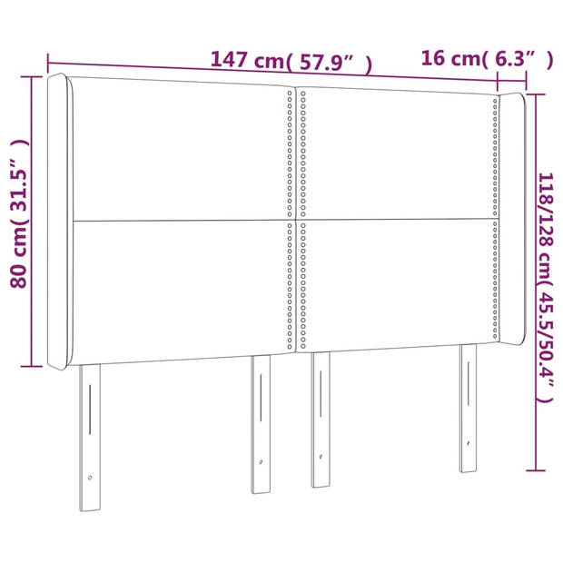 vidaXL Hoofdbord LED 147x16x118/128 cm stof crèmekleurig