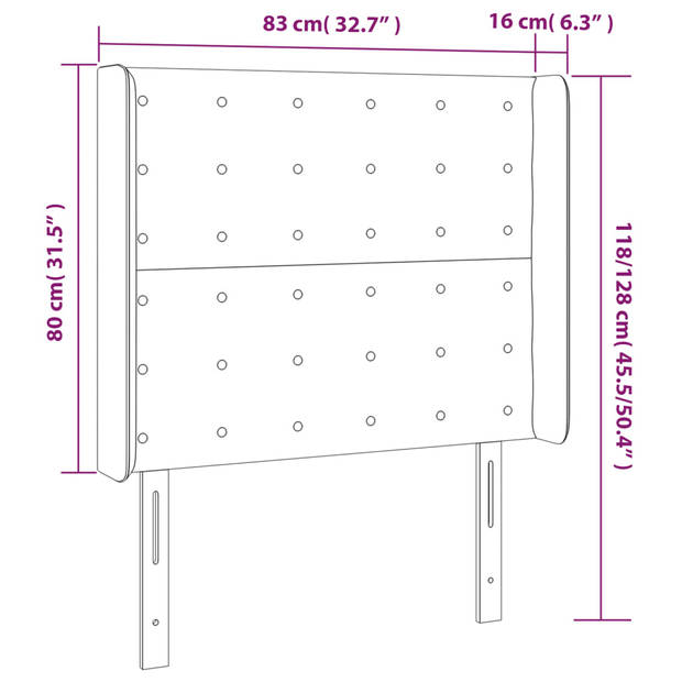 vidaXL Hoofdbord met randen 83x16x118/128 cm fluweel roze