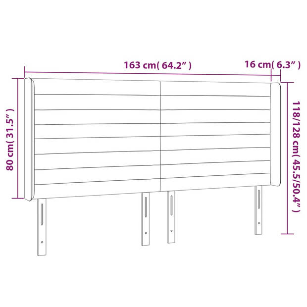 vidaXL Hoofdbord LED 163x16x118/128 cm stof zwart