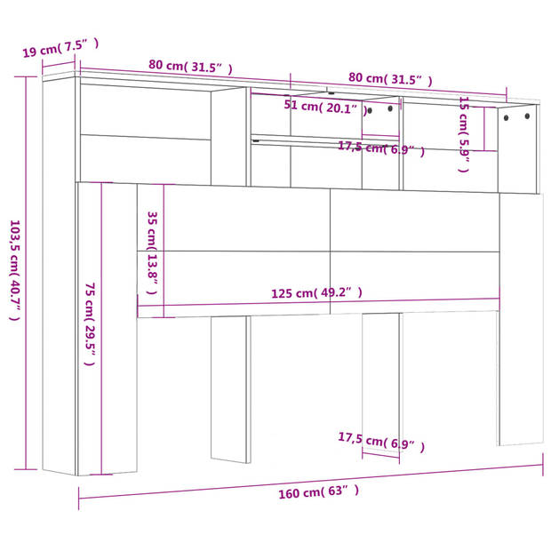 vidaXL Hoofdbordkast 160x19x103,5 cm wit