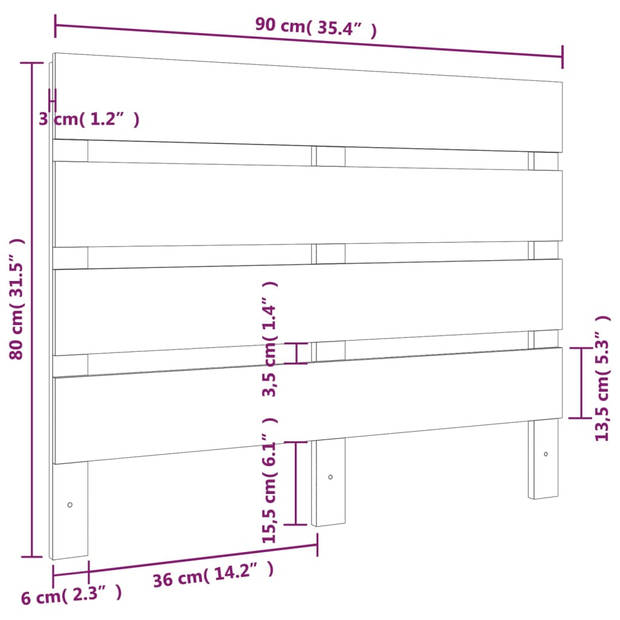 vidaXL Hoofdbord 90x3x80 cm massief grenenhout wit