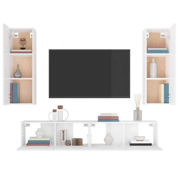 The Living Store Klassieke Televisiekastenset - Hoogglans Wit - 2x 80 x 30 x 30 cm - 2x 30.5 x 30 x 90 cm