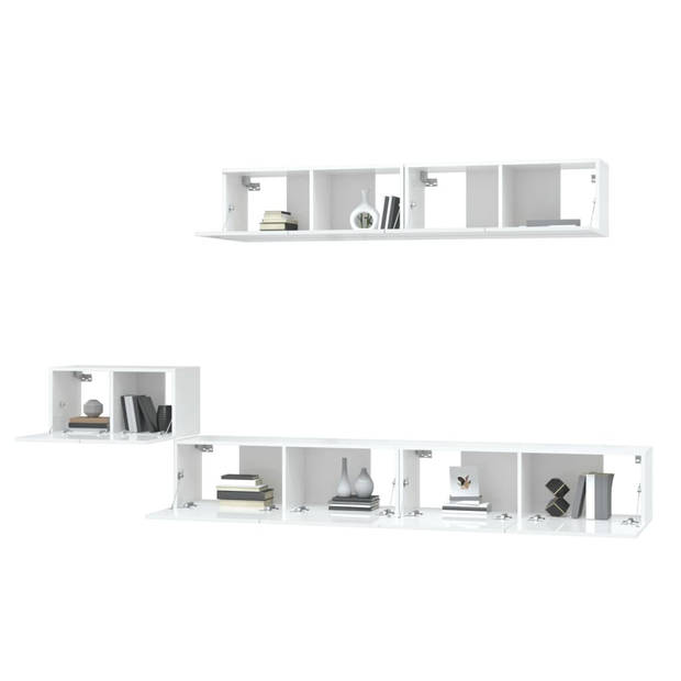 The Living Store Televisiemeubelset - TV-kasten - Hoogglans wit - 60 x 30 x 30 cm - 100 x 30 x 30 cm - 80 x 30 x 30