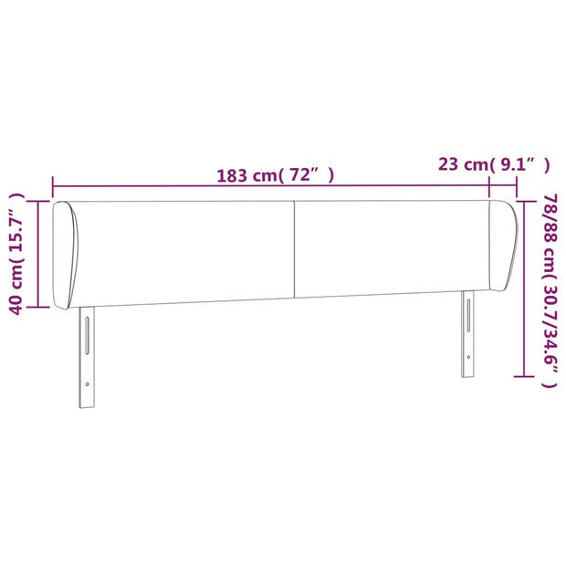 vidaXL Hoofdbord met randen 183x23x78/88 cm stof donkergrijs