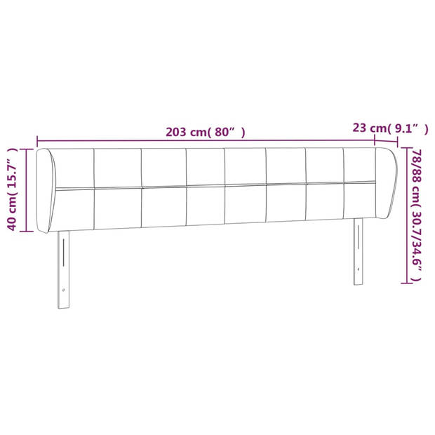 vidaXL Hoofdbord met randen 203x23x78/88 cm fluweel zwart