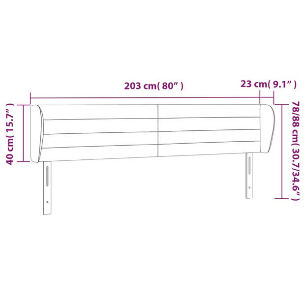 vidaXL Hoofdbord met randen 203x23x78/88 cm stof blauw