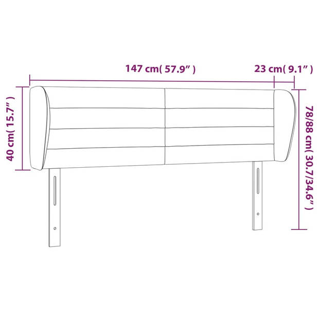 vidaXL Hoofdbord met randen 147x23x78/88 cm fluweel donkergrijs