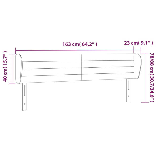 vidaXL Hoofdbord met randen 163x23x78/88 cm fluweel zwart