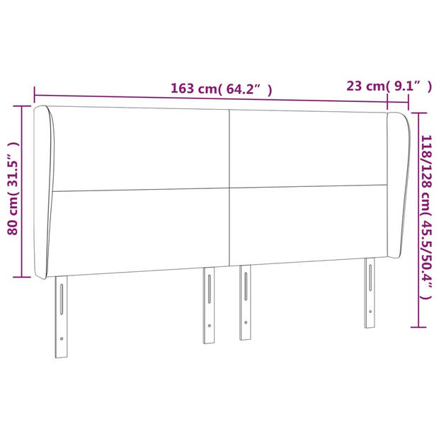 vidaXL Hoofdbord met randen 163x23x118/128 cm stof zwart