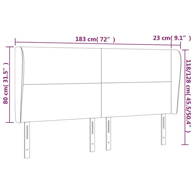 vidaXL Hoofdbord met randen 183x23x118/128 cm stof lichtgrijs