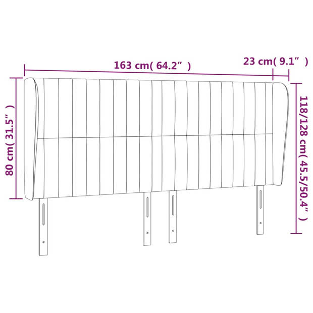 vidaXL Hoofdbord met randen 163x23x118/128 cm stof zwart