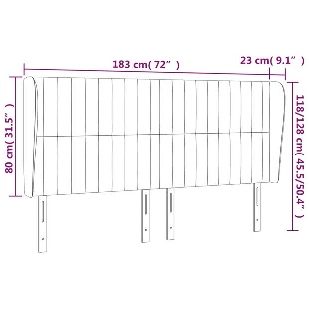 vidaXL Hoofdbord met randen 183x23x118/128 cm stof zwart