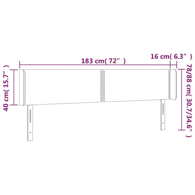 vidaXL Hoofdbord LED 183x16x78/88 cm kunstleer zwart